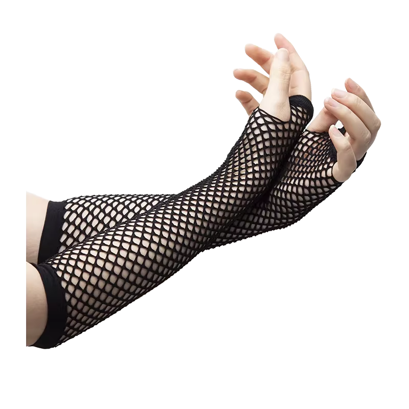 Mitaines longues noires en résille sans doigts, style gothique Lolita, pour femme, pour soirée, cosp