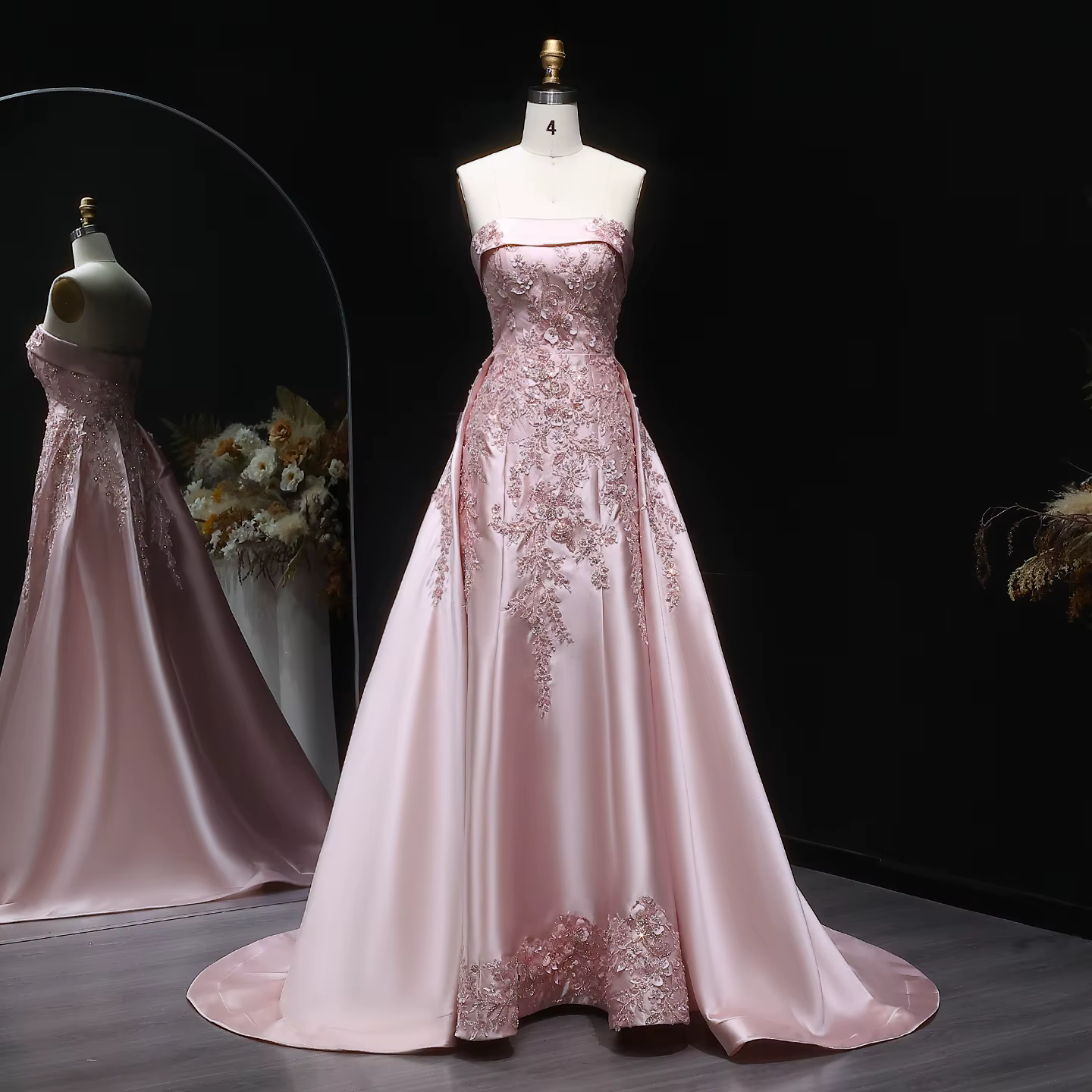 Robe de soirée sirène longue rose Sharon Said avec jupon, fleurs 3D modestes et sequins, robe de soi