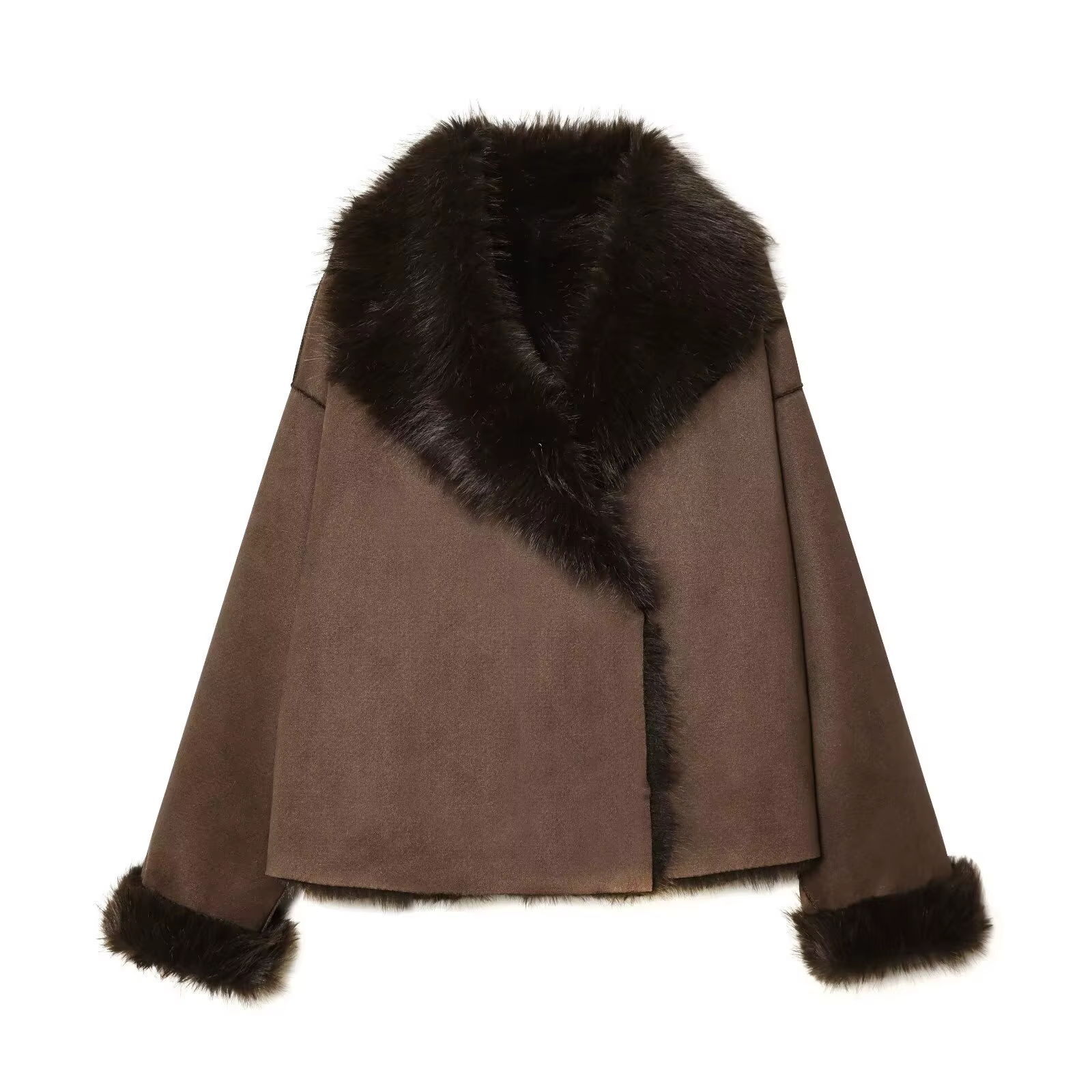 Veste d'hiver chaude pour femme HH, manches longues, col en fausse fourrure, boucle cachée décorativ