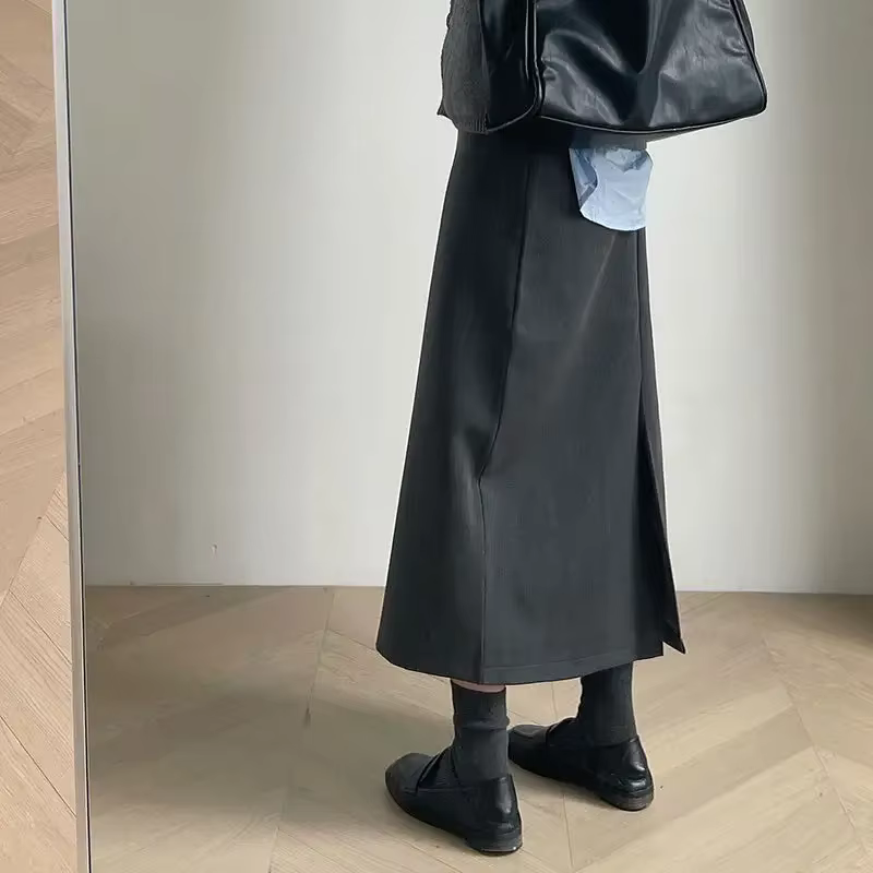Pull manteau jupes 2024 automne et hiver nouveau gris dos fente costume jupe jupe