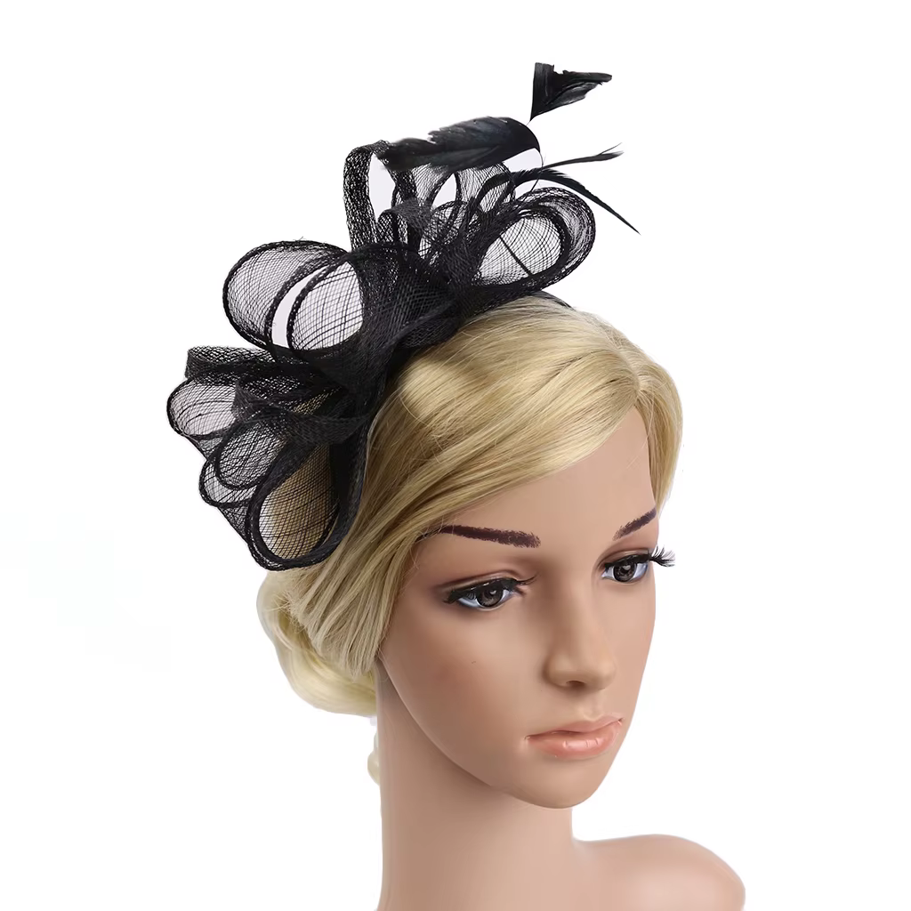 Femmes plume haut nœud bandeau dames maille fleur Fascinator chapeau pour Cocktail thé fête mariage