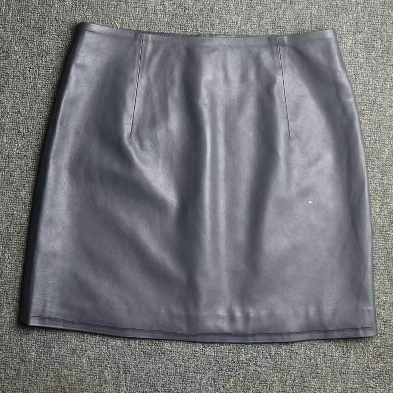 Cuir véritable 2025 une ligne coupe ajustée enveloppement fesses jupe courte en peau de mouton taill