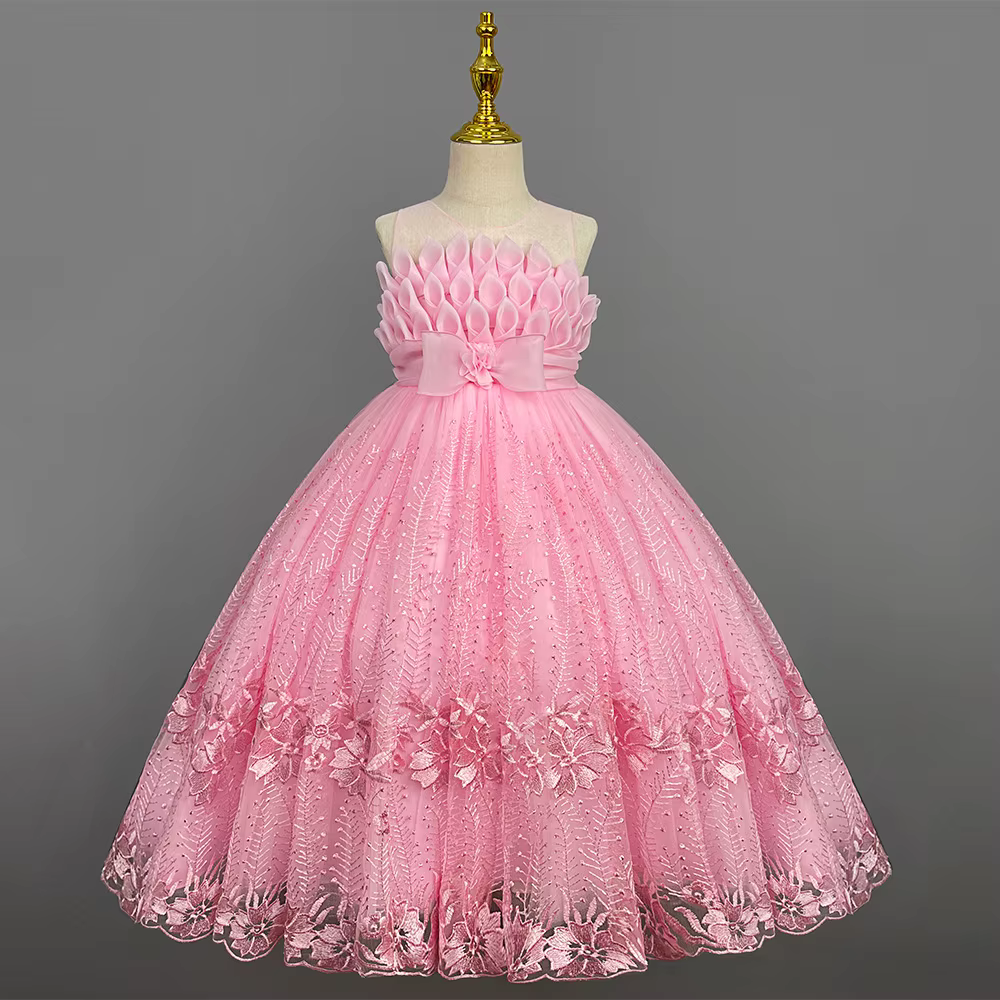 Robe longue et élégante pour adolescentes de 4 à 12 ans, robes de princesse à fleurs, vêtements form