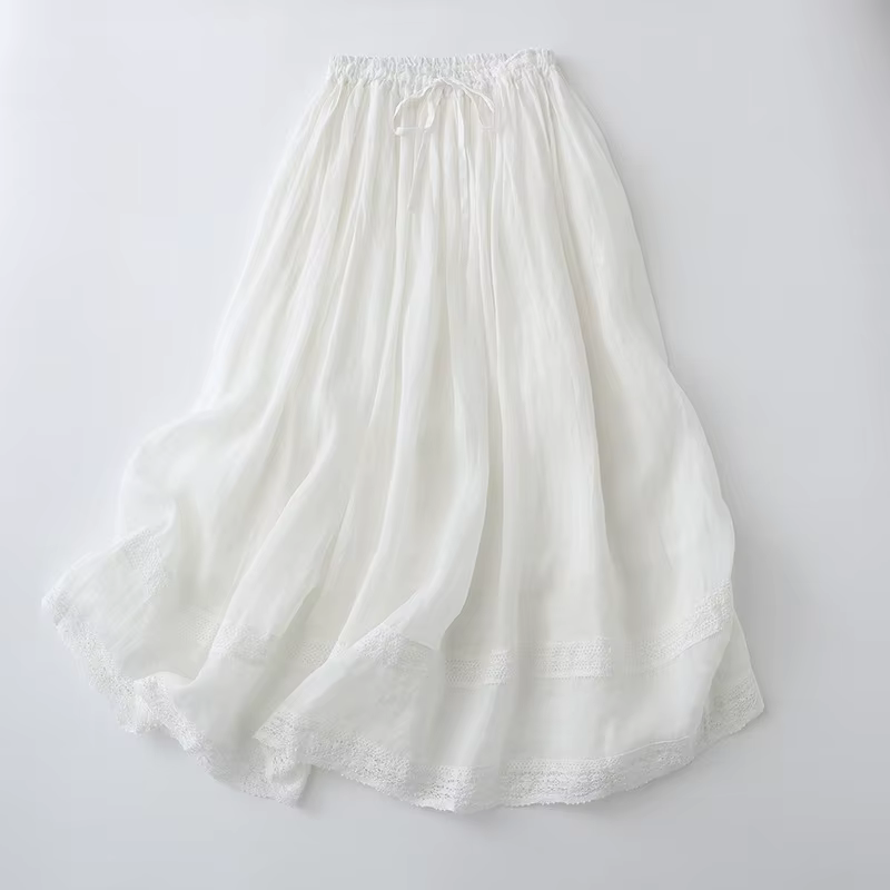 Jupe longue Double couche à taille élastique pour femmes, Style rétro, jupe fine brodée, printemps é