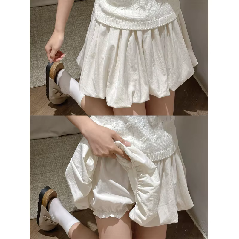 Jupe d'été blanche taille haute pour femmes, mini jupe bouffante trapèze avec short de sécurité, jup