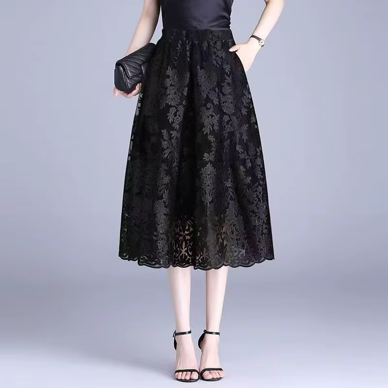 Jupe femme taille haute dentelle brodée Midi jupes féminines une ligne qualité élégante nouveau chic