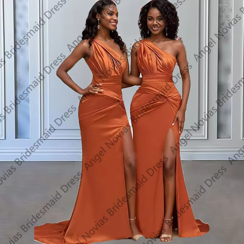 Robes de demoiselle d'honneur sirène bordeaux longues et Sexy, avec fente, robes de soirée d'invitée