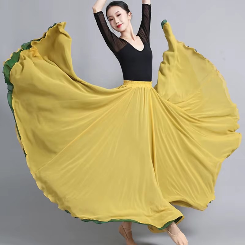 Jupe de danse classique en mousseline de soie double face pour femme, grande balançoire résistante, 