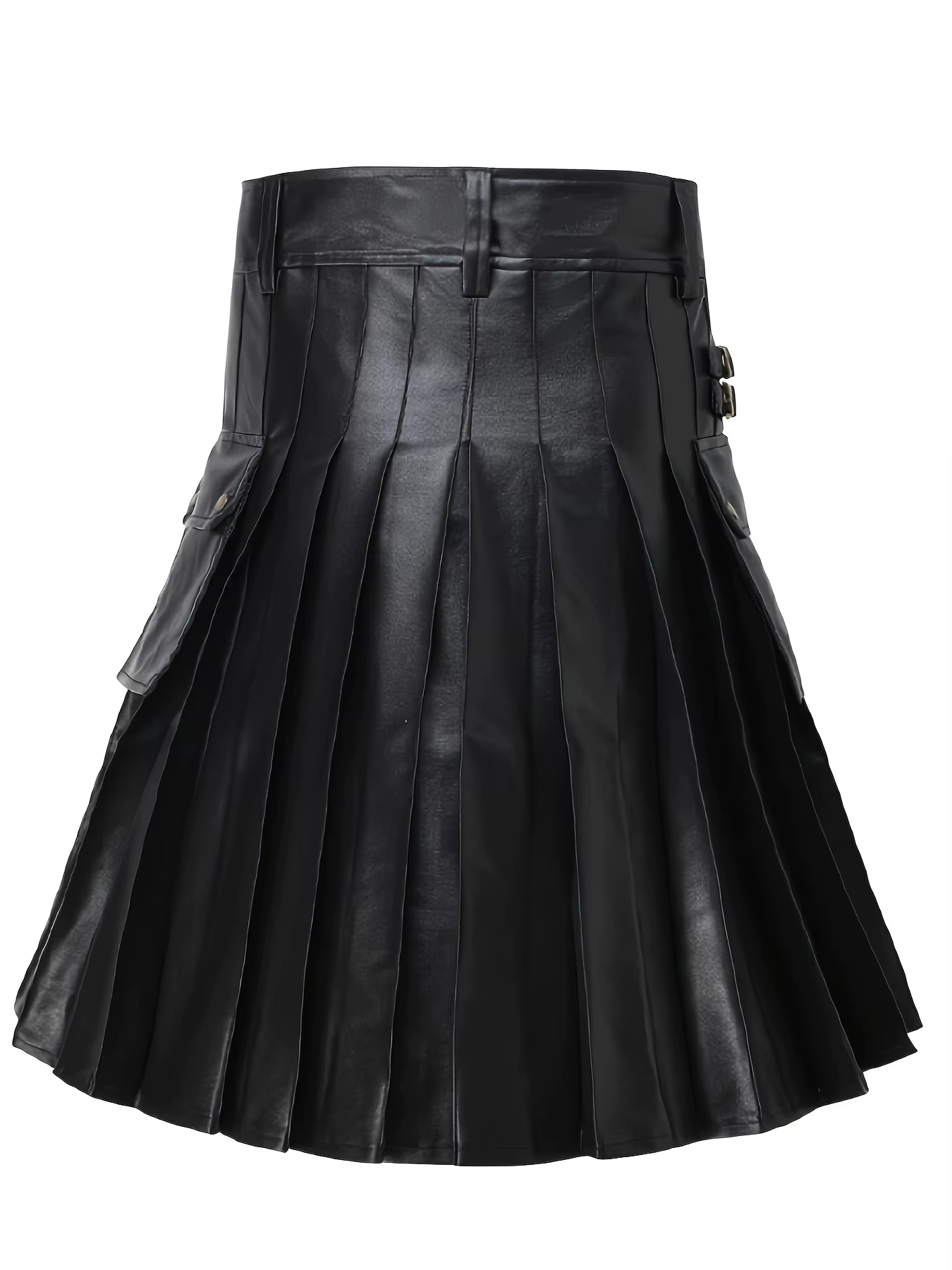 Jupe écossaise en cuir tendance, jupe courte plissée en cuir PU de couleur unie