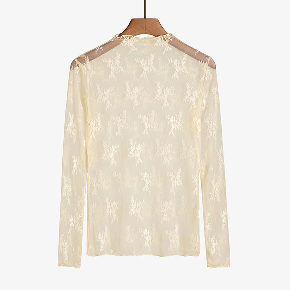 T-shirt transparent à manches longues pour femmes, élégant, sexy, maille tulle, voir à travers, chem