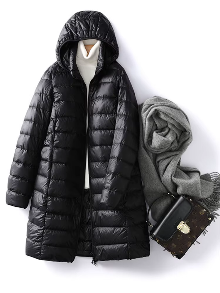 Doudoune longue ultra-légère pour femme, chapeau mince, poignées amovibles, manteau en duvet de cana
