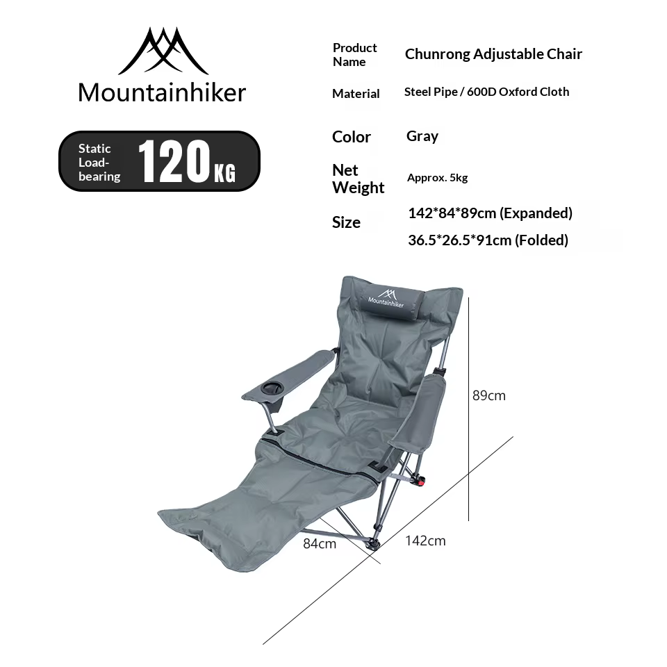 Mountainhiker Une chaise longue de camping légère et pliable avec dossier et repose-pieds réglables,