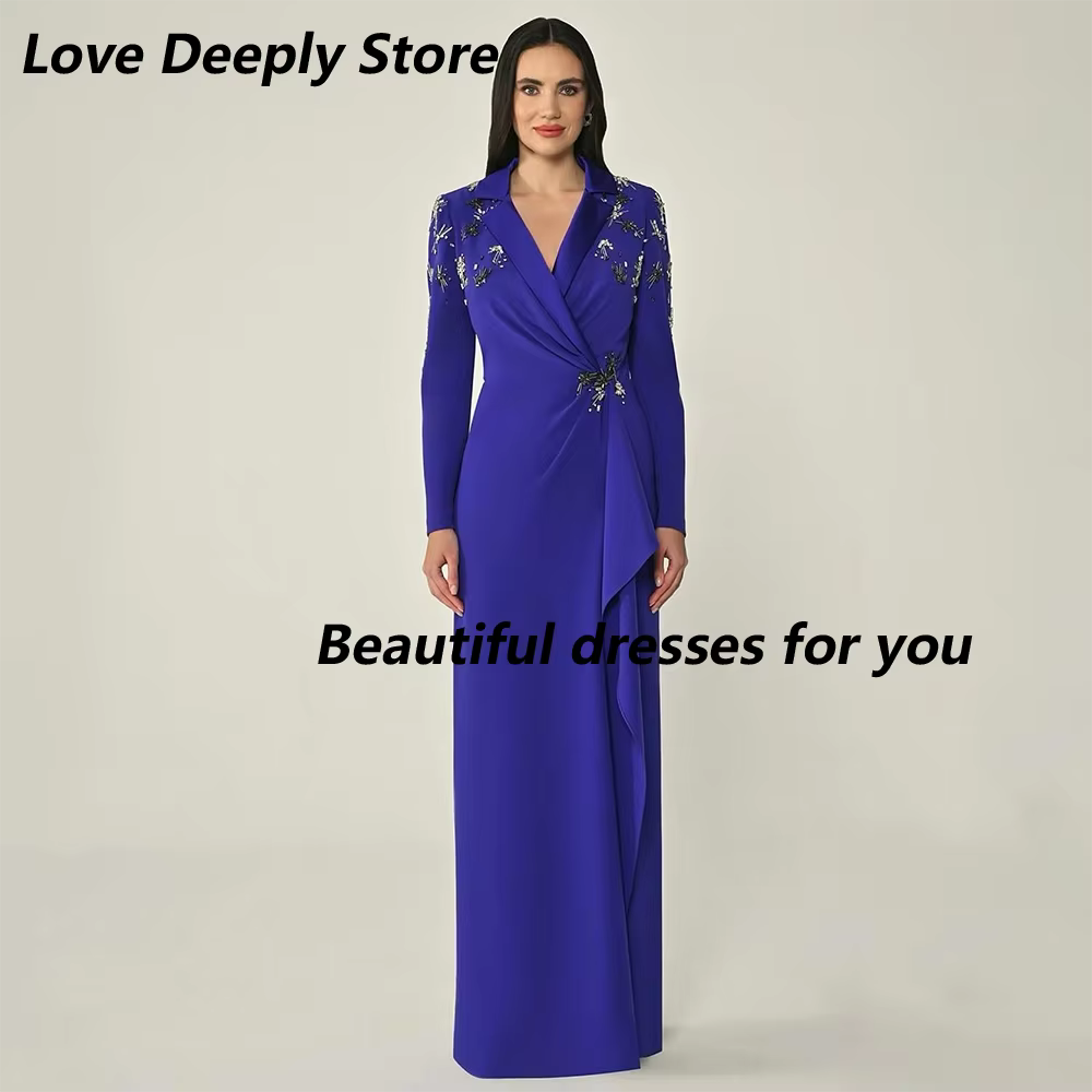 Robe d'invité de mariage violette, en Jersey, manches longues, robes de soirée pour femmes, col en V