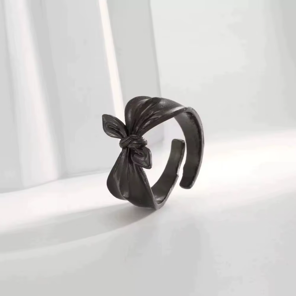 Bague tridimensionnelle avec ruban à nœud de style gothique, bague de couple pour fête rap rock, bij