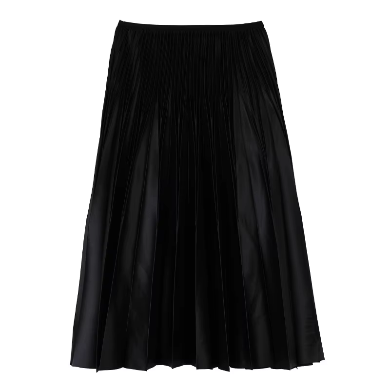 Jupe mi-longue polyvalente en simili cuir plissé, drapée à la main, amincissante, couvrant les hanch