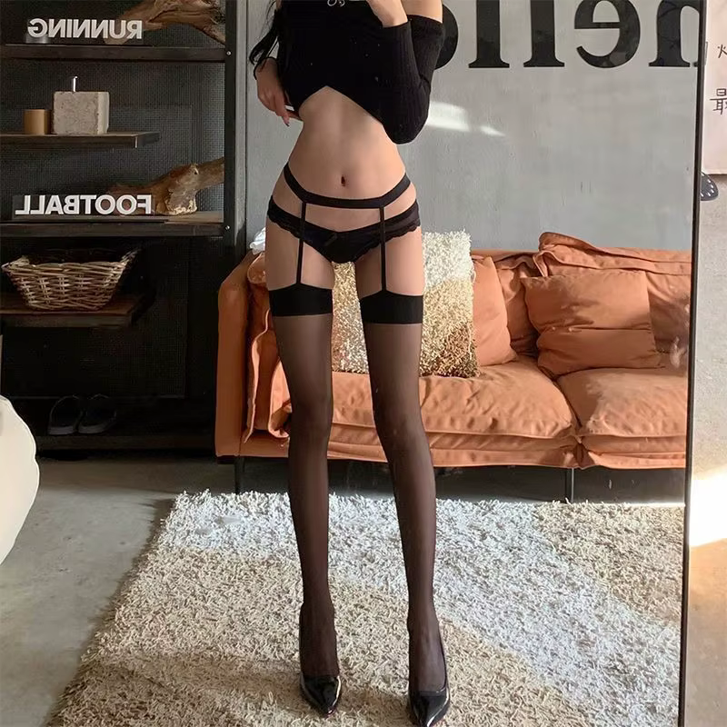 Bas en nylon pour femmes avec ceinture, collants hauts, chaussettes
