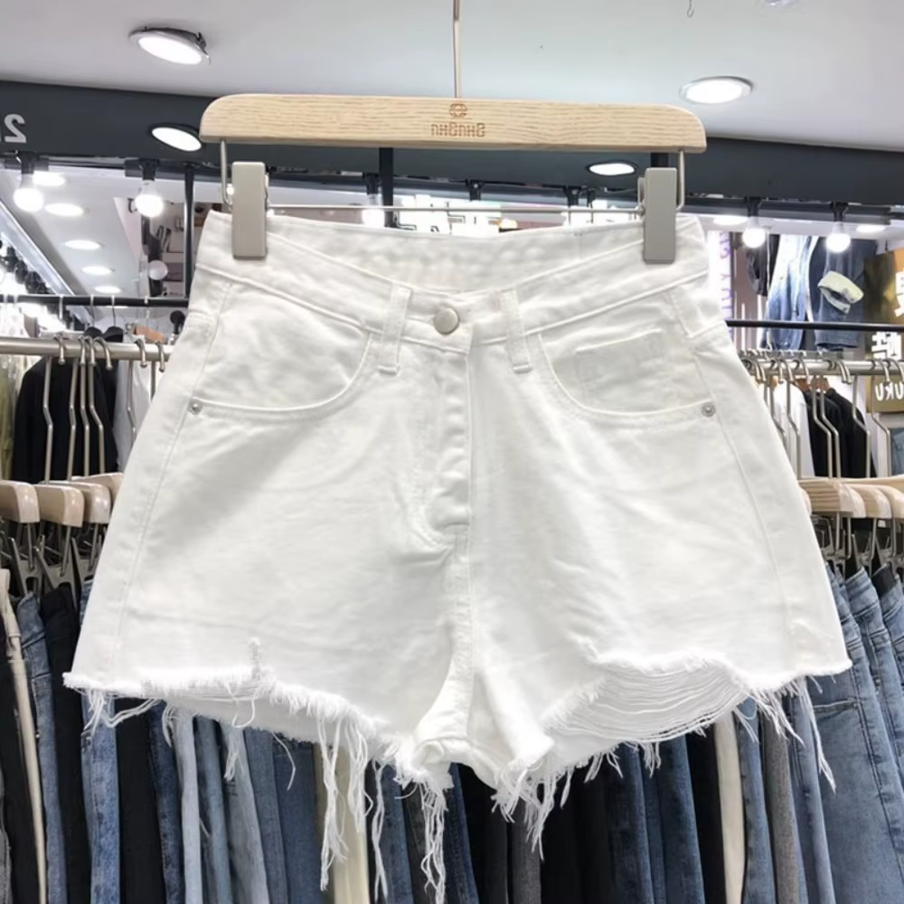Shorts en jean extensibles tendance pour femme, taille haute, à franges, déchirés et usés, polyvalen