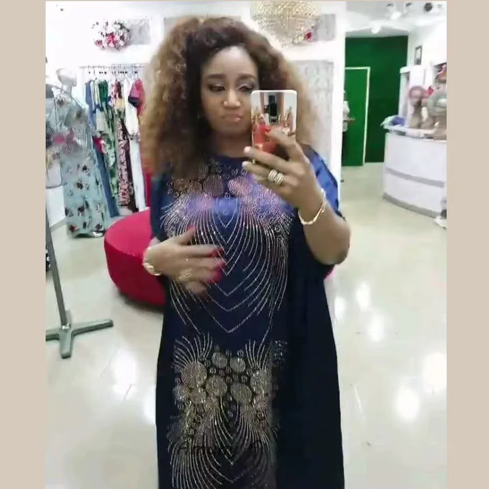 Robe longue perlée à manches longues pour femme, style ethnique africain, taille haute, jupe ample, 
