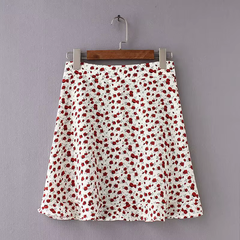 MRMT 2026 Nouvelle jupe courte pour femme, motif floral, taille haute, coupe trapèze, avec ourlet à 
