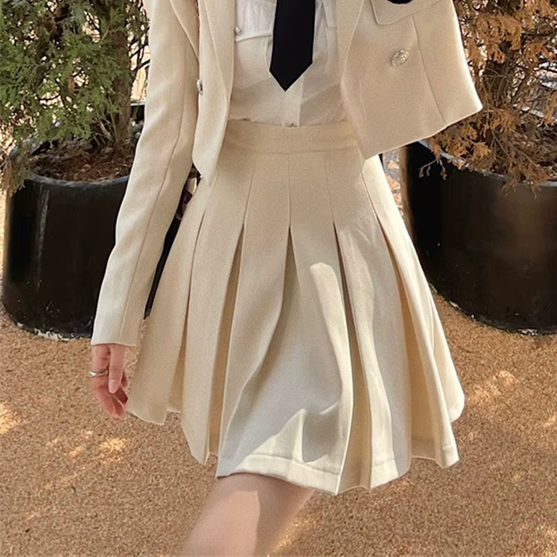 Xgoth Style Preppy jupe ensemble dames Blazer costume + chemise unie avec cravate + taille haute jup