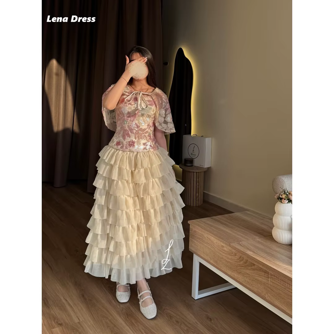 Robes de bal trapèze Lena pour occasions spéciales, robes de soirée de Dubaï avec châle, robes de so