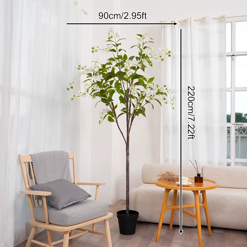 Banian-Fleur Artificielle Violette et Blanche avec Pot, Grand Arbre au Toucher Réel, Plantes de Sol,