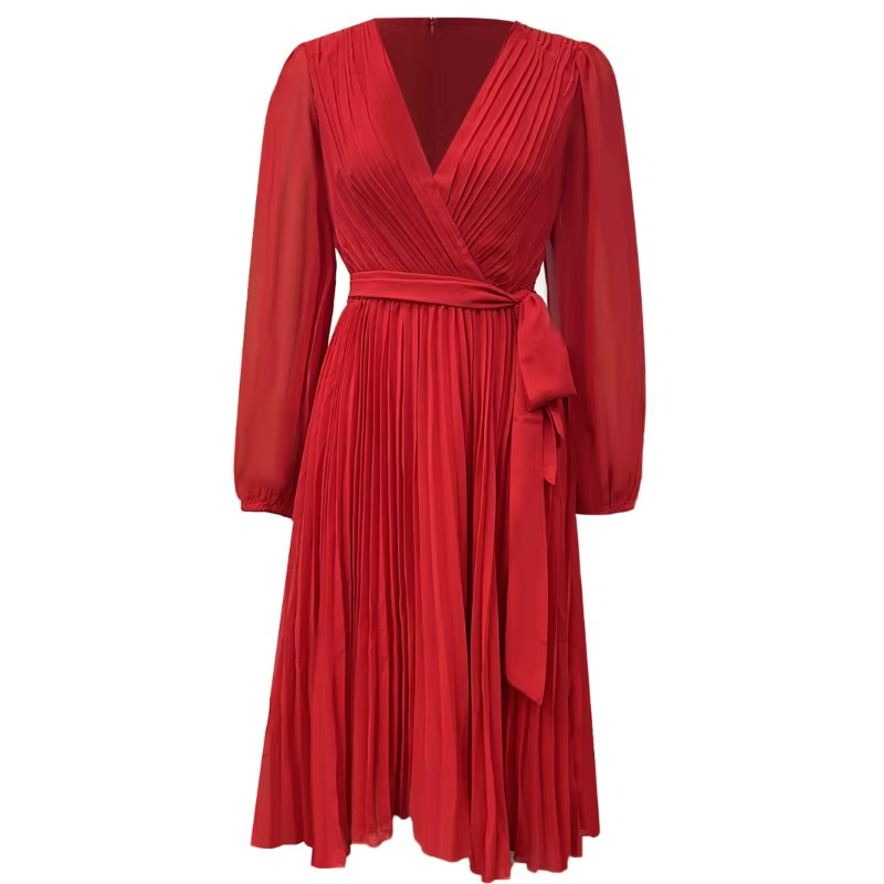 Femmes élégantes invité mariage longue robe Sexy modeste à manches longues col en V plis Corset flui