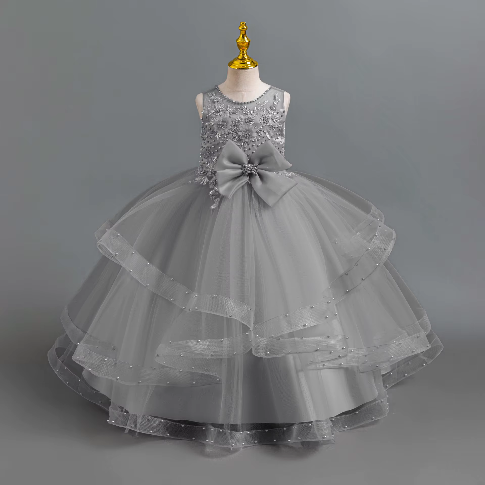 Robe longue brodée en tulle pour jeunes filles, vêtements pour enfants, soirée, Rh, mariage, 4 ans, 