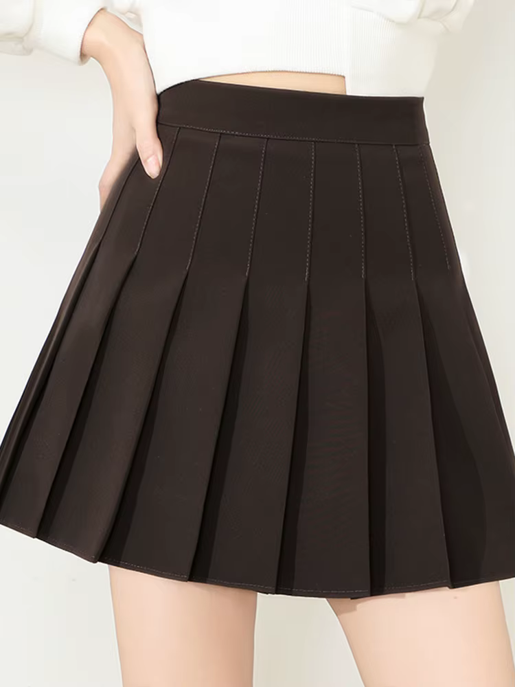 Jupe marron pour femmes, vêtements d'été, taille haute, Harajuku, Style coréen, Mini jupe plissée no