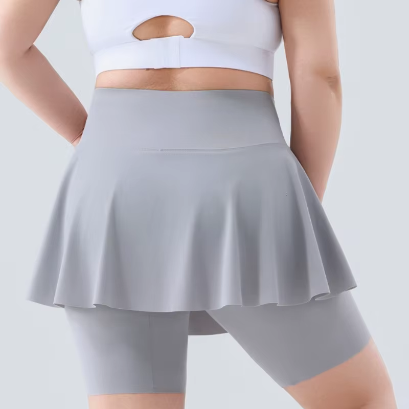 Jupes-shorts de Yoga grande taille pour femmes, jupe deux pièces taille haute avec poches, short int