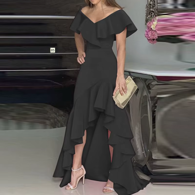 Robe longue de soirée élégante pour femmes, mode élégante, col en V, Slim, portefeuille aux hanches,