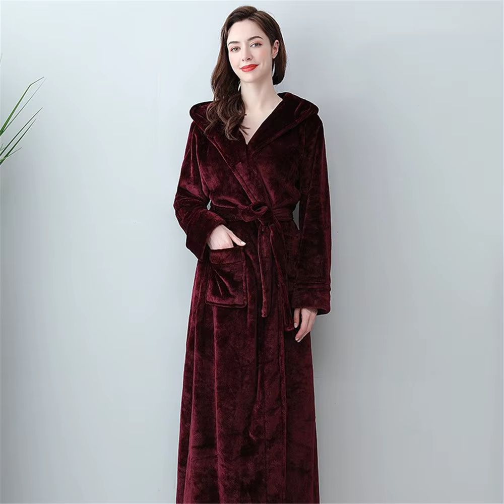 Couple flanelle femme longue Robe salon porter épaissir corail polaire à capuche peignoir Robe autom