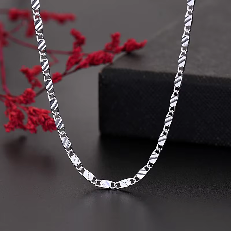 Nouveau 925 argent Sterling fine 2MM chaînes de clavicule plate colliers pour hommes femmes bijoux d