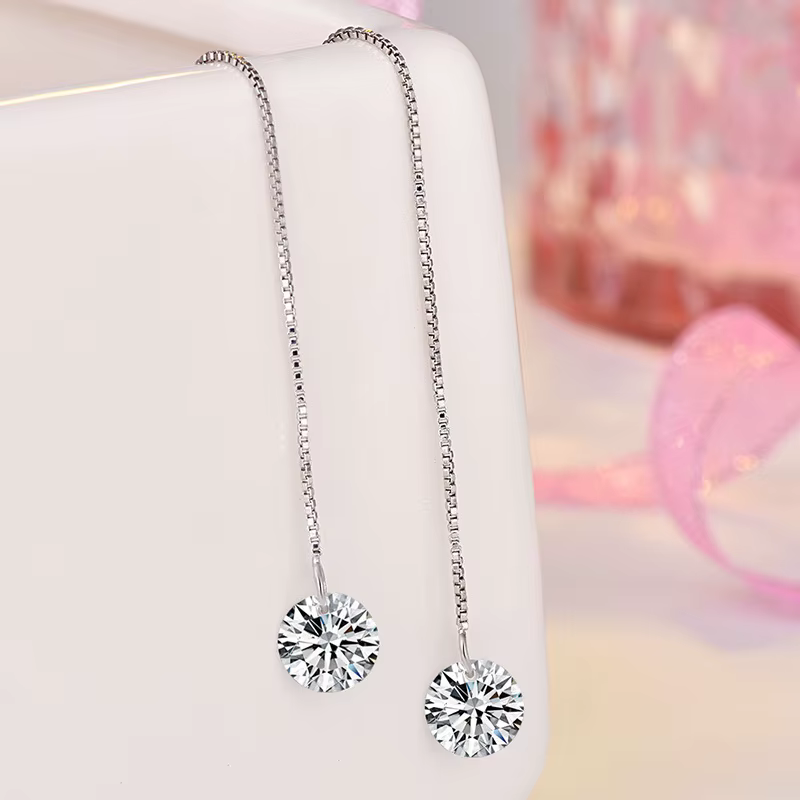 Boucles d'oreilles pendantes en cristal pour femmes, longue ligne d'oreille, boucles d'oreilles rond