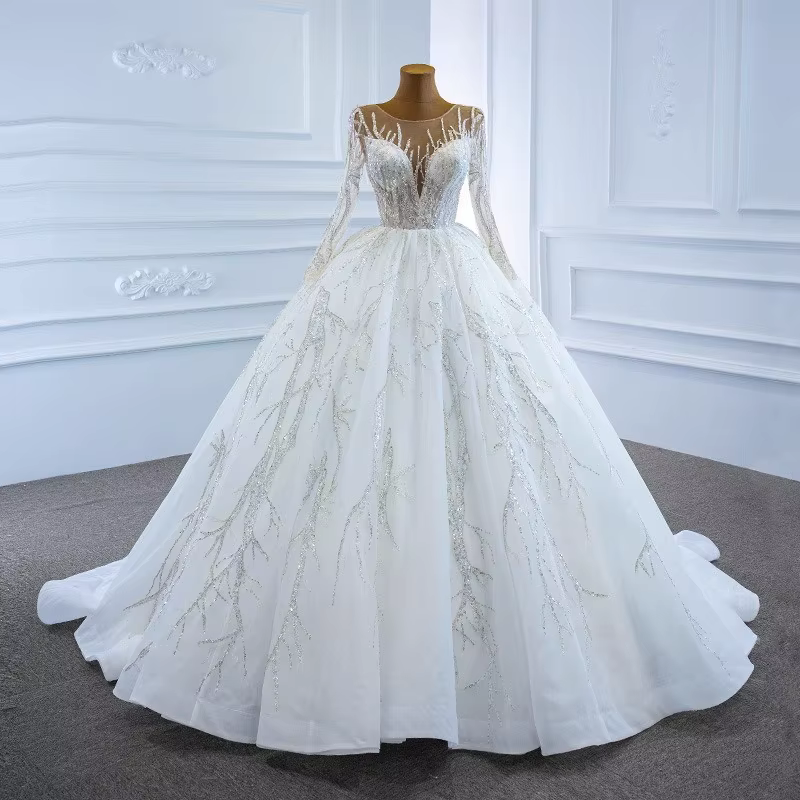 Robe de mariée sexy à col en V profond et manches longues, nouveau style de mariée, coupe française
