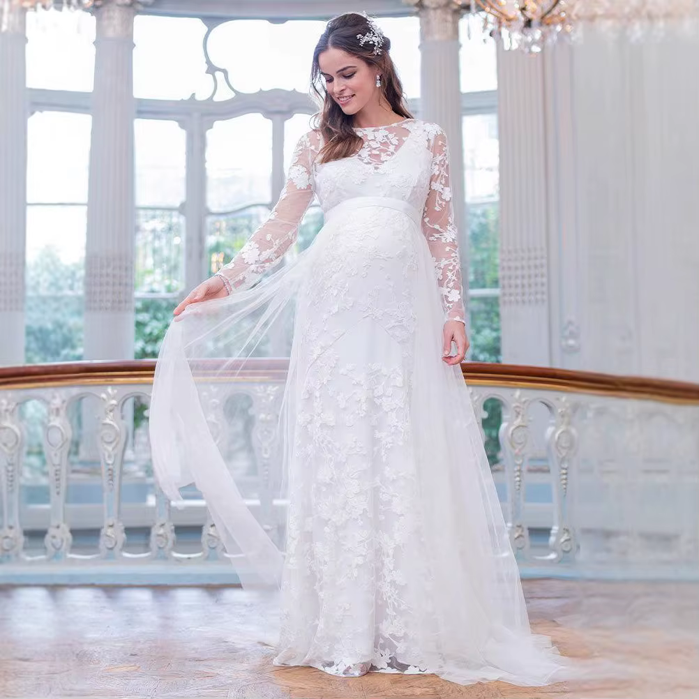 ALTERFull-Robe Longue Maxi en Dentelle, Manches sulf, en Forme de V, Ourlet au Dos, Bouffante, pour 