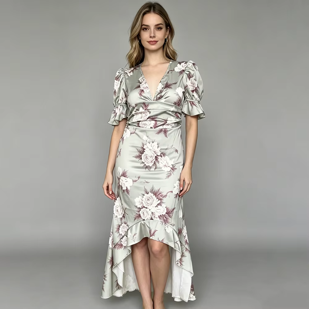 Robe longue élégante à imprimé floral pour femme, collection été 2026, mode décontractée, manches mi