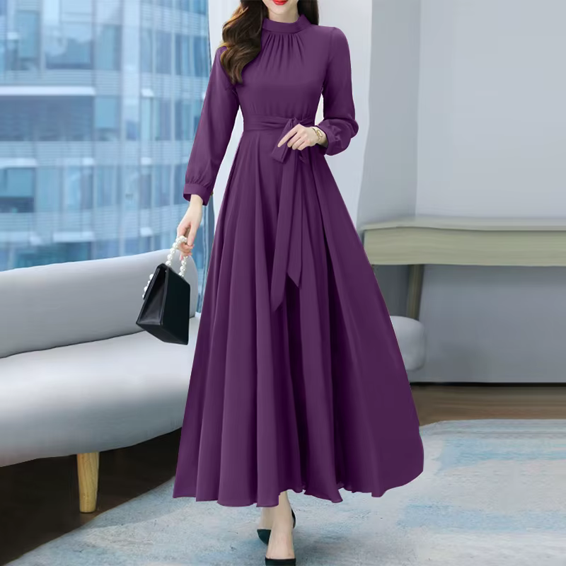 ZANZEA femmes à manches longues a-ligne Robe d'été printemps Robe longue automne solide fête vacance