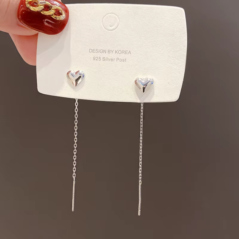 Boucles d'oreilles à pampilles longues pour femmes, ligne d'oreille de coeur de document d'or, liens