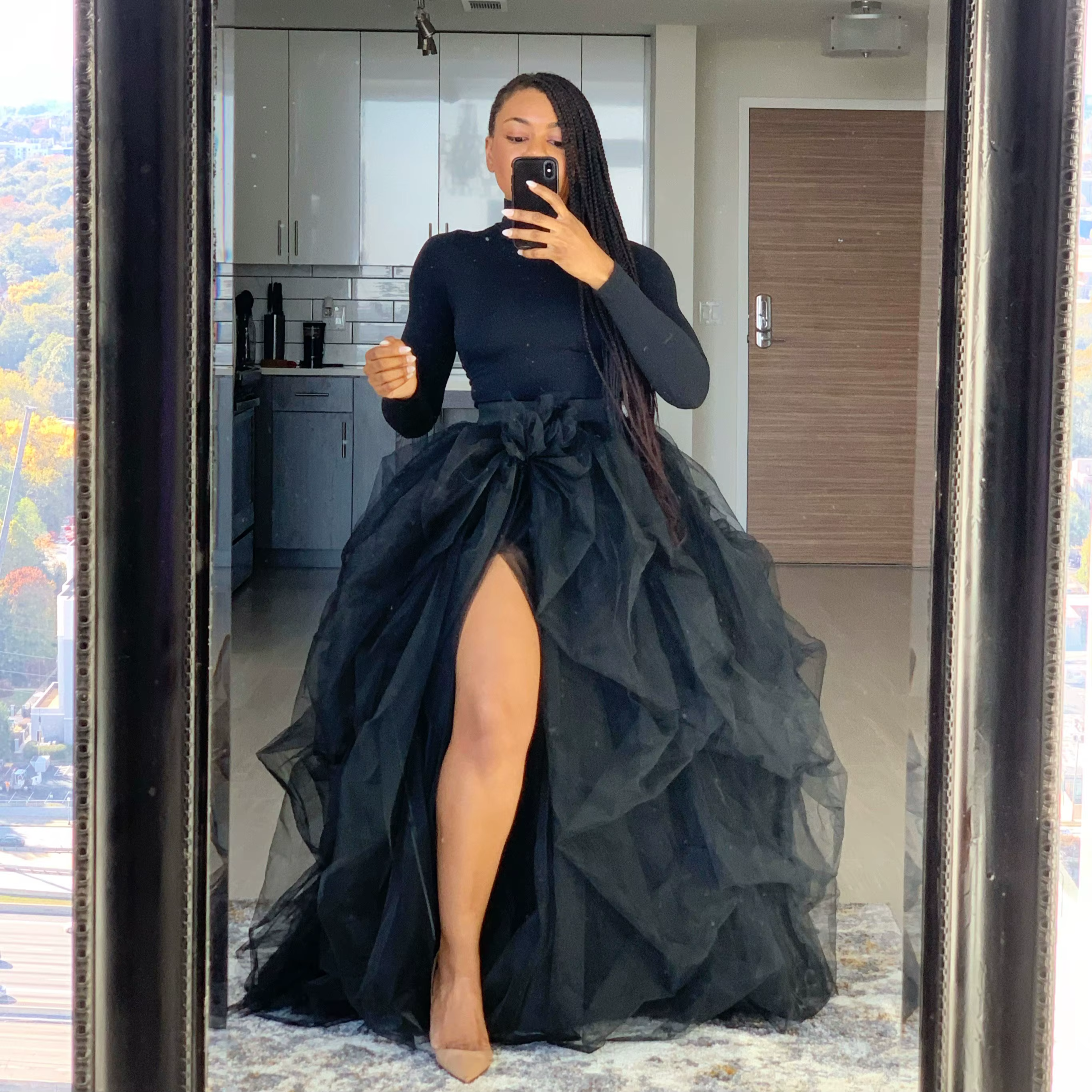 Jupe longue tutu pour femme, fendue sur le devant, en tulle superposé, bouffante, longueur ras du so