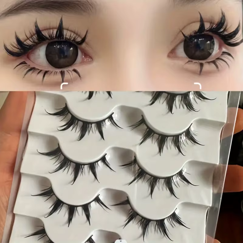 5 paires de faux cils de style anime, faux cils de style démoniaque spectaculaires, courbe en D, réu