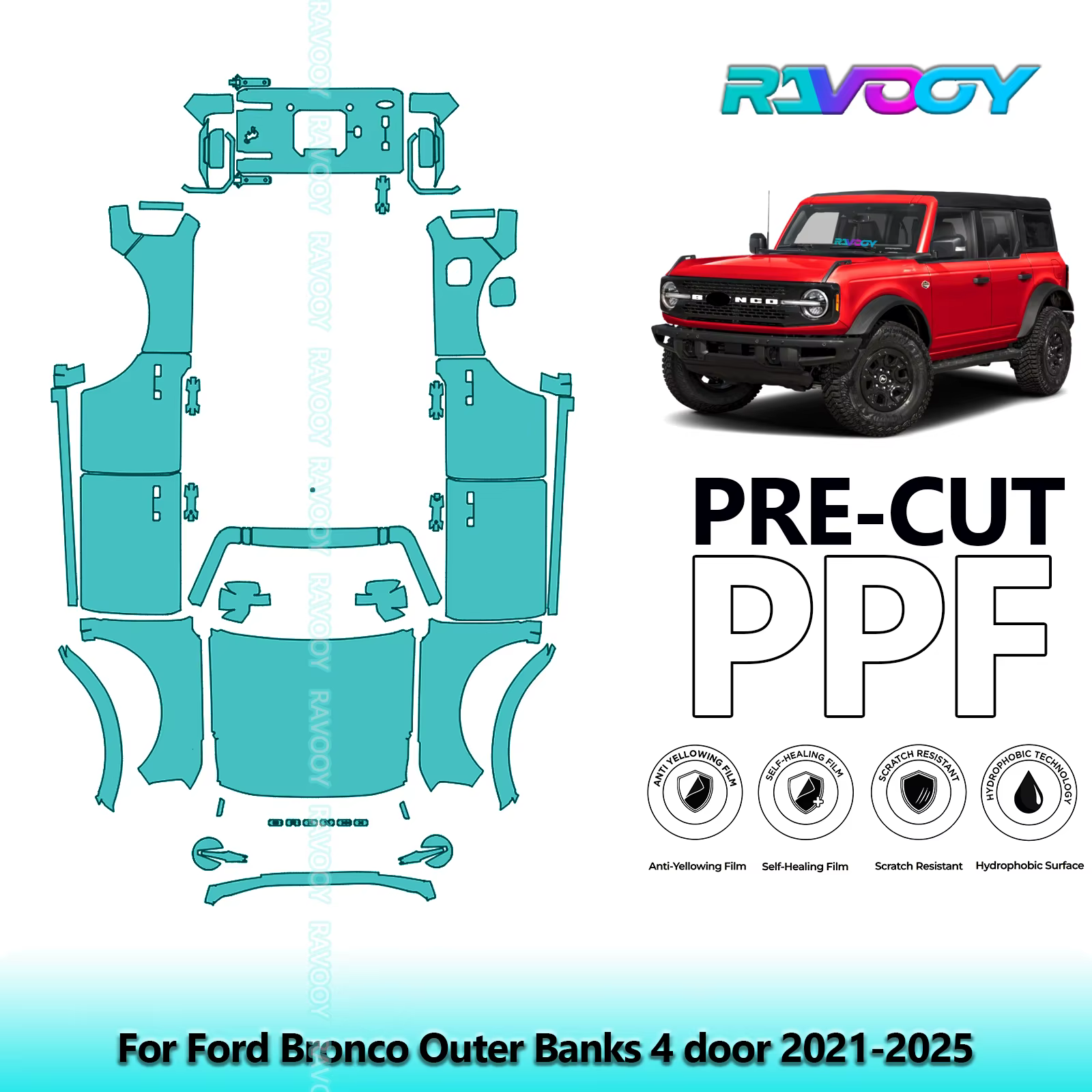 Véhicule complet de voiture pour Ford Bronco, banques extérieurs 4 portes 2021 – 2025