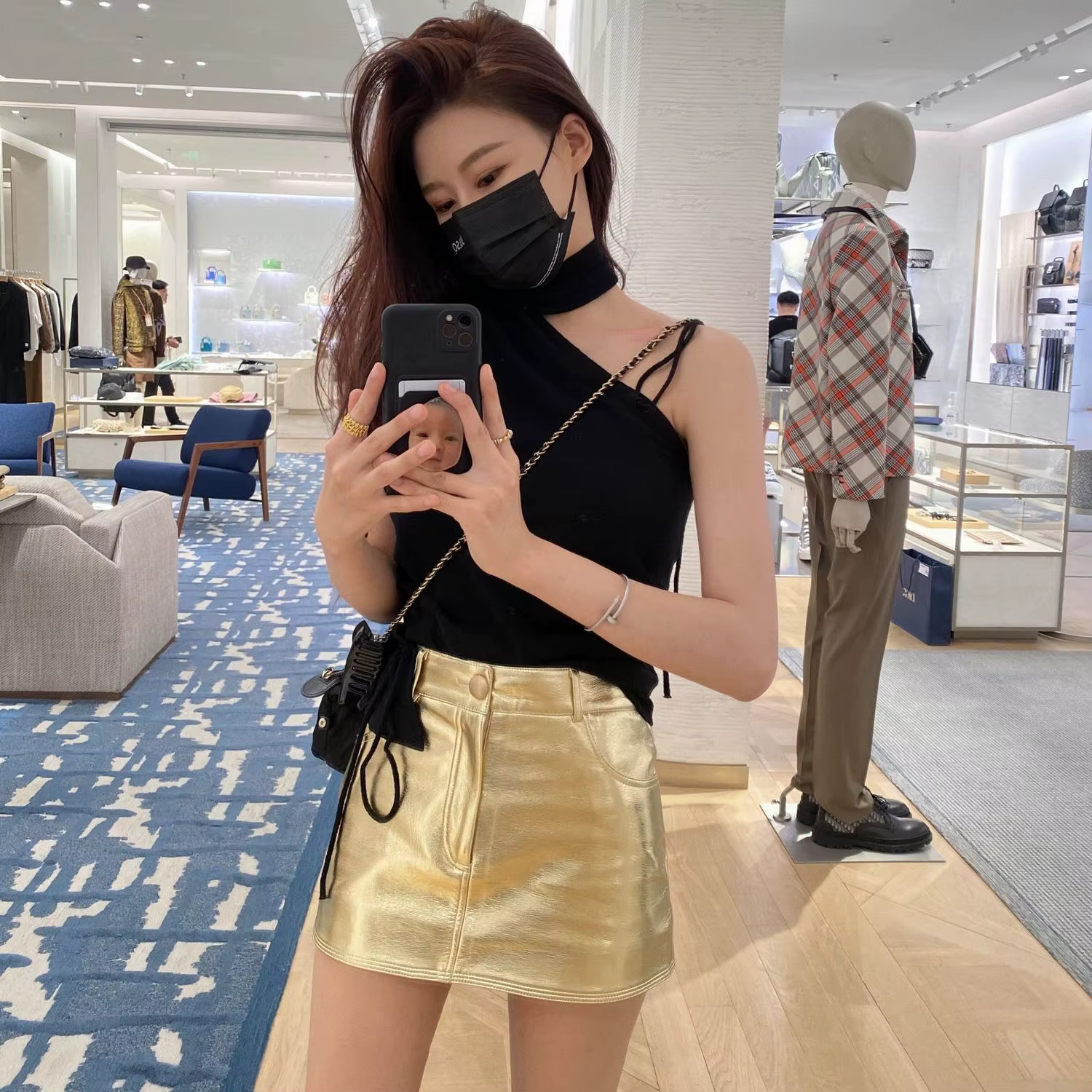 Mini-jupe moulante argentée pour femme, taille haute, décontractée, brillante, avec doublure, coupe 