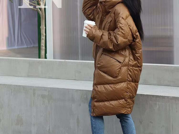 Doudoune longue caramel pour femme, manteau épais au-dessus du genou, mi à long, nouvelle collection