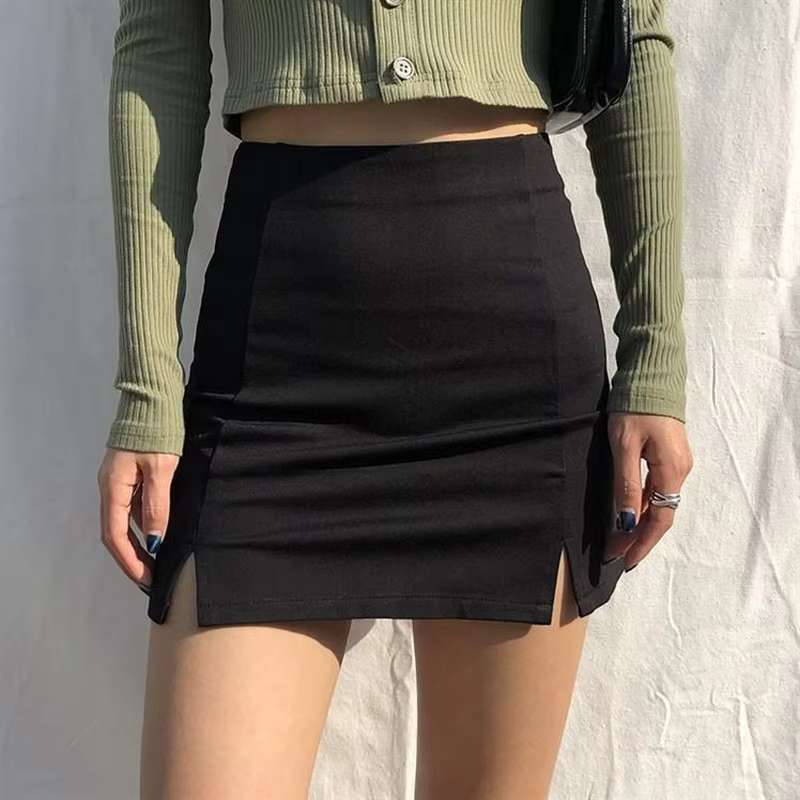 Jupes moulantes avec fermeture éclair pour femme, vêtements noirs, mini short rond, esthétique vinta
