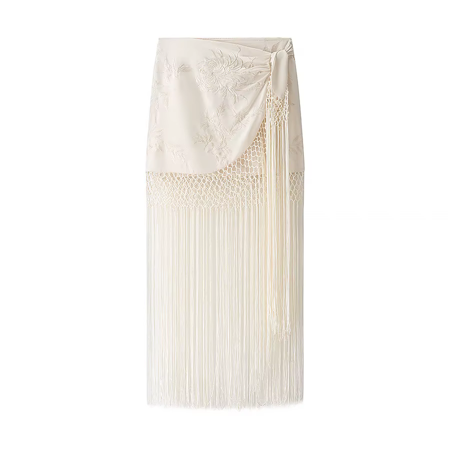 KADUWAKI rétro femme jupes été Boho jupes longues pour les femmes plis noeud dentelle jupe Midi déco