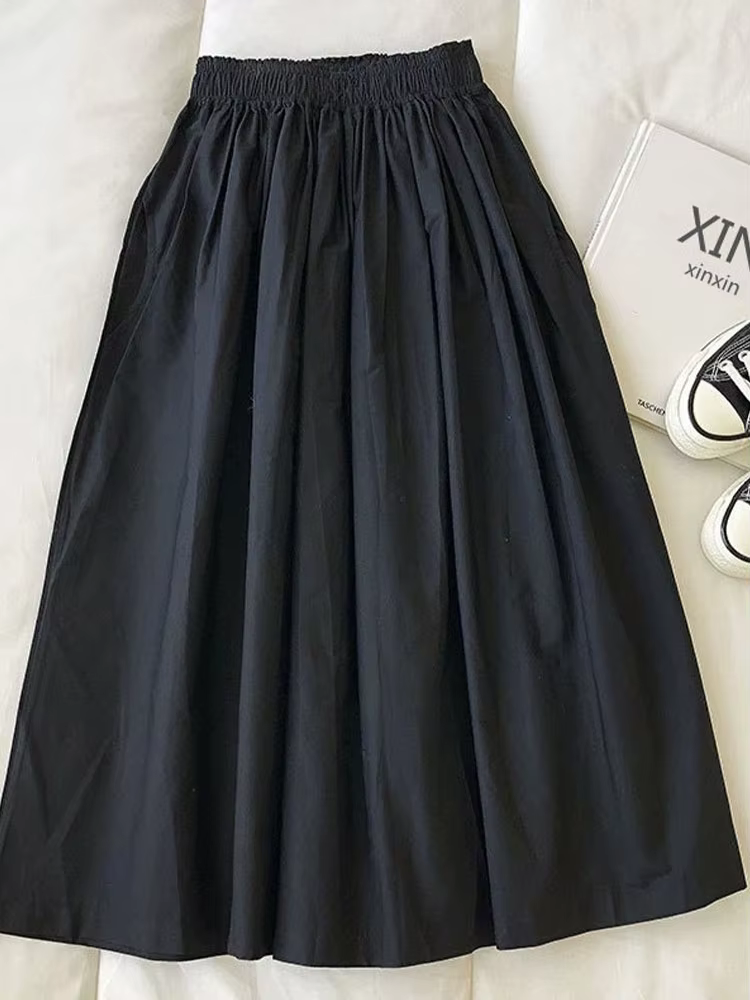Jupe longue blanche plissée au genou pour femmes avec poches, jupes décontractées élégantes, taille 