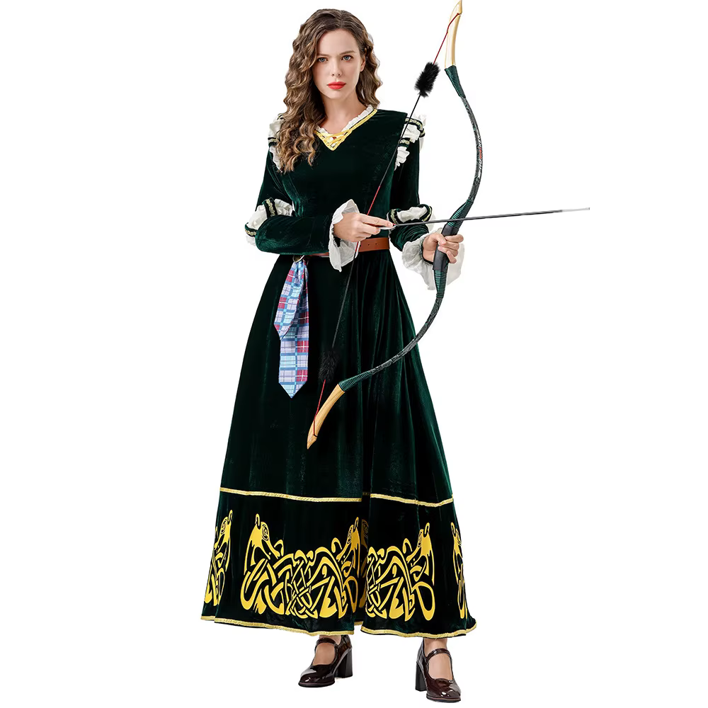 Robe longue de style médiéval rétro vert foncé pour femmes, pour Halloween, carnaval, spectacle sur 