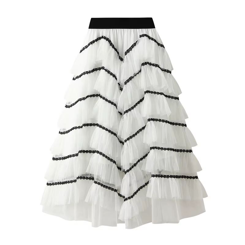 Jupe longue à volants multicouches pour femmes, jupe tutu taille haute, jupe de danse moelleuse, jup