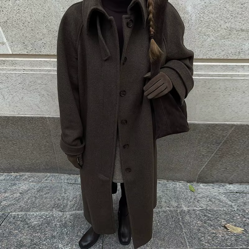 Manteau Long épais marron pour femme, élégant, Laple, simple boutonnage, poche, manches longues, ves